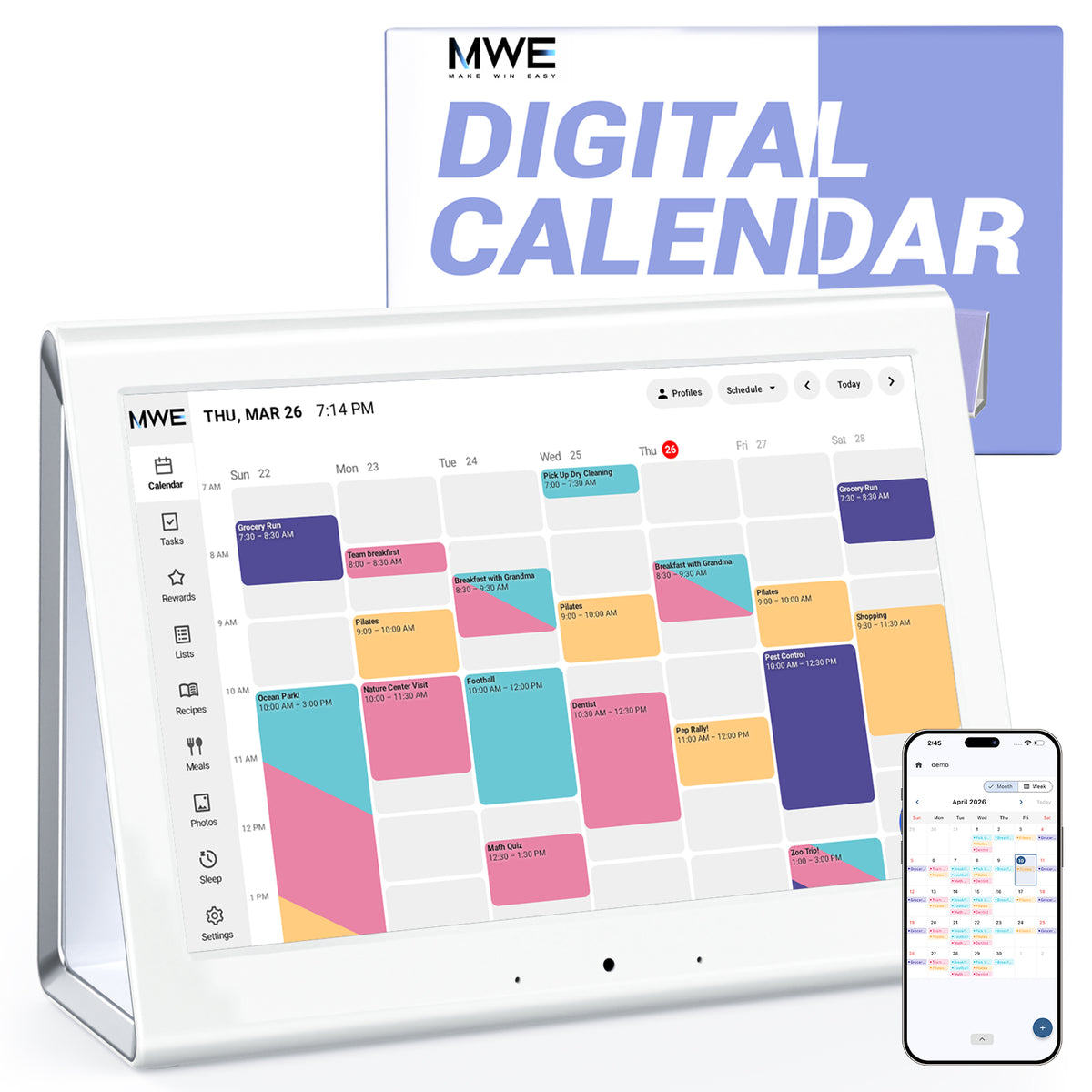 Smart Digital Calendar, Family Planner No Subscription | Wall Planner WiFi Sync Color-Coded Family Schedule, Chore Chart & Meal Plan, HD Interactive Touchscreen Smart Calendar