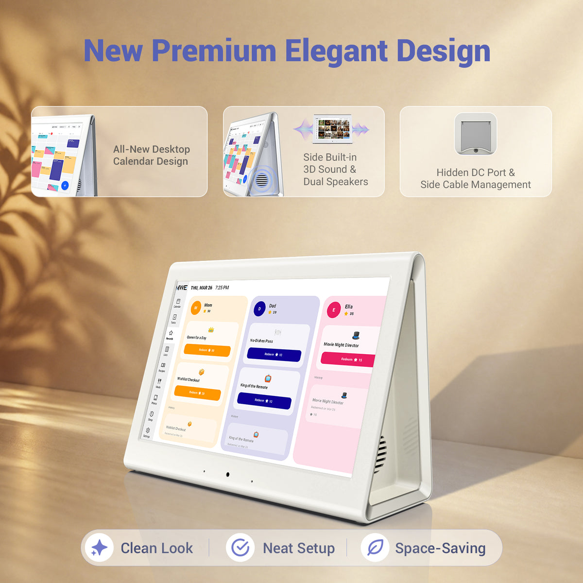 Smart Digital Calendar, Family Planner No Subscription | Wall Planner WiFi Sync Color-Coded Family Schedule, Chore Chart & Meal Plan, HD Interactive Touchscreen Smart Calendar