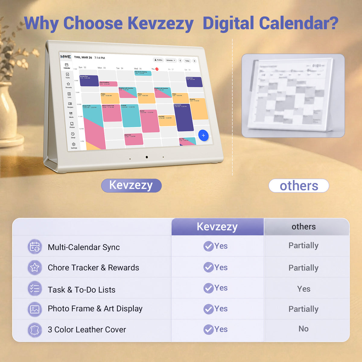 Smart Digital Calendar, Family Planner No Subscription | Wall Planner WiFi Sync Color-Coded Family Schedule, Chore Chart & Meal Plan, HD Interactive Touchscreen Smart Calendar