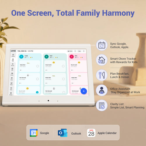 Smart Digital Calendar, Family Planner No Subscription | Wall Planner WiFi Sync Color-Coded Family Schedule, Chore Chart & Meal Plan, HD Interactive Touchscreen Smart Calendar