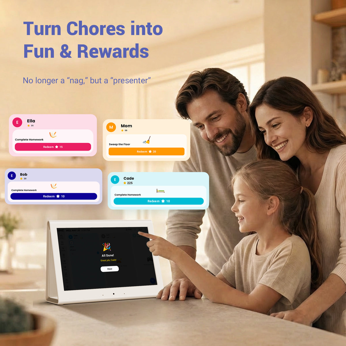 Smart Digital Calendar, Family Planner No Subscription | Wall Planner WiFi Sync Color-Coded Family Schedule, Chore Chart & Meal Plan, HD Interactive Touchscreen Smart Calendar