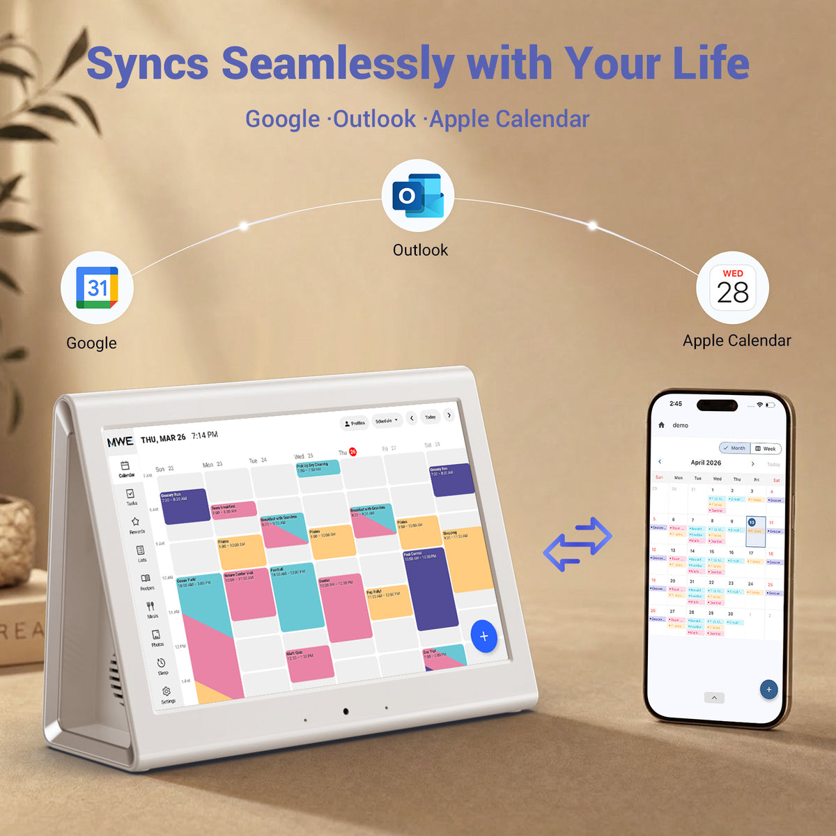 Smart Digital Calendar, Family Planner No Subscription | Wall Planner WiFi Sync Color-Coded Family Schedule, Chore Chart & Meal Plan, HD Interactive Touchscreen Smart Calendar